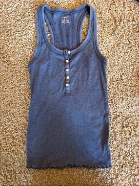 aerie Navy Ribbed Henley Tank